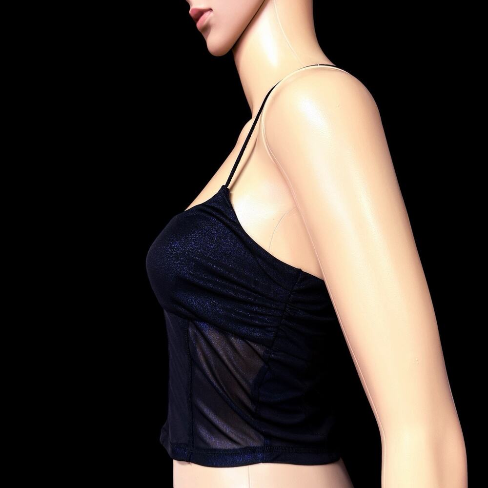 Y2K Shimmer Corset Crop Top Blue Metallic Cami Womens S Disco Cybercore Festival - Picture 7 of 12